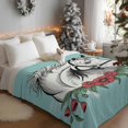 thumbnail image 3 of Flannel Fleece Throw Blankets Retro Cartoon White Horses Throws Blankets, Red Flowers Green Leaf Lightweight Soft Warm Blanket for Couch Sofa Bed Living Room All Season Use, 40x50in, 3 of 9