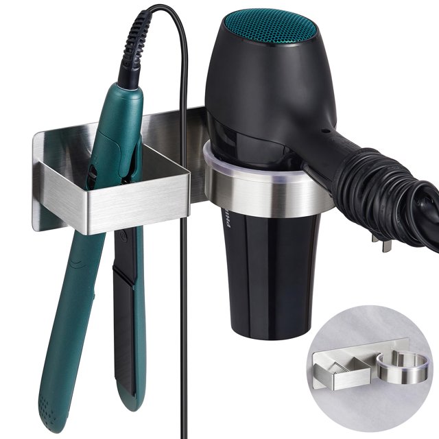 Soporte para secador de pelo Oukimly, de acero inoxidable, montado en la pared