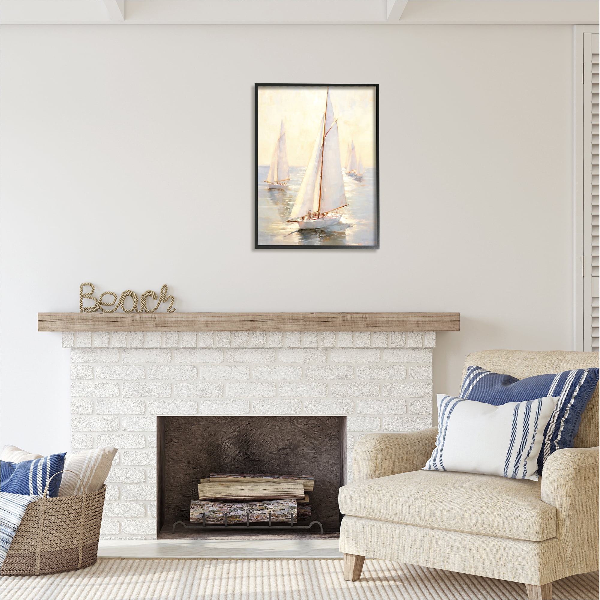Stupell Industries Sunlit Sailboats Painting Transportation Painting Black Framed Art Print Wall Art, 24 x 30
