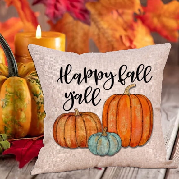 Muecwrye Fall Pillow Covers Halloween Pillow Covers 18 x 18 Burnt Orange Pumpkin Themed Thanksgiving Print Decorative Pillows Outdoor Pillowcase Linen Cushion Decor for Sofa Bed