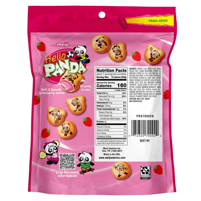 Meiji Hello Panda Strawberry Cookies, 7oz Resealable Pouch, Bite