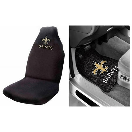 NFL New Orleans Saints 2 pc Front Floor Mats and New Orleans Saints Car Seat Cover Bundle
