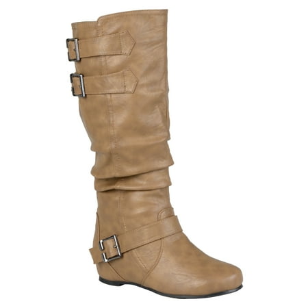 

Hailey Jeans Co. Women s Tiffany Regular and Wide-calf Buckle Slouch Low-wedge Boot
