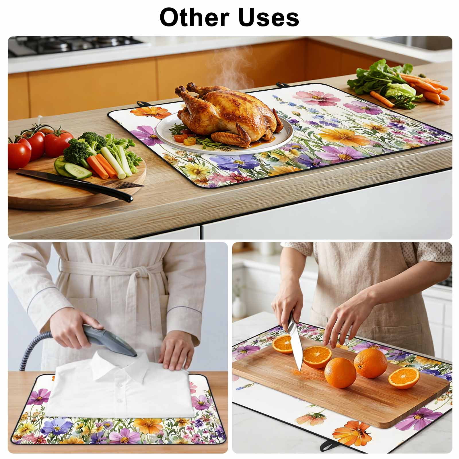 Pink Spring Floral Stove Top Cover for Electric Stove, Heat-proof & Non Slip Glass Top Stove Cover Protector, Pastoral Botanical Watercolor Flowers Kitchen Flat Cooktop Rubber Mat 24x21 Inches