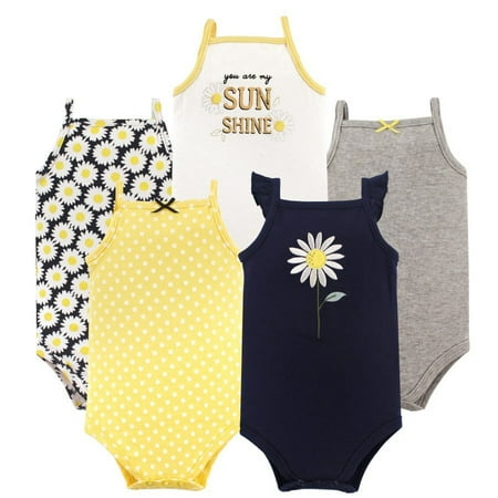 UPC: 0660168553345 | Hudson Baby Infant Girl Cotton Sleeveless Bodysuits 5pk  Daisy  0-3 Months