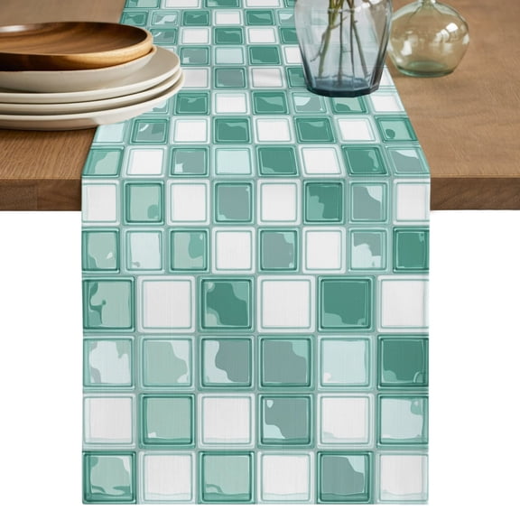 Table Runners 70 Inches Long Dress Scarves, Turquoise Checkered Farmhouse Coffee/Dining/Kitchen Table Decor, Holiday Table Runner, Plaid Modern Abstract Art 13x70 Inch