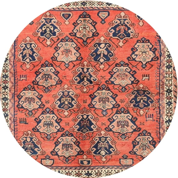 Ahgly Company Indoor Round Traditional Brown Red Persian Area Rugs, 4' Round
