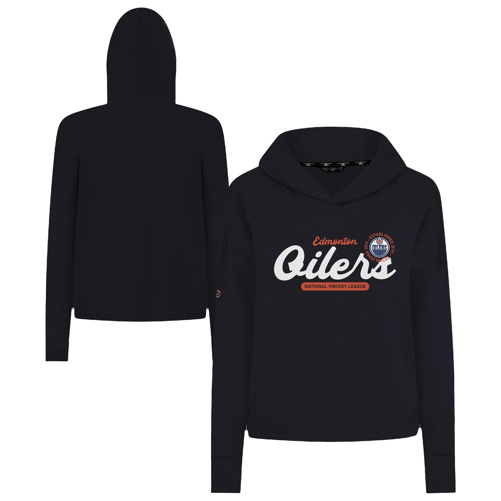Women's Levelwear Black Edmonton Oilers Sweet Monument Tri-Blend Cropped Pullover Hoodie