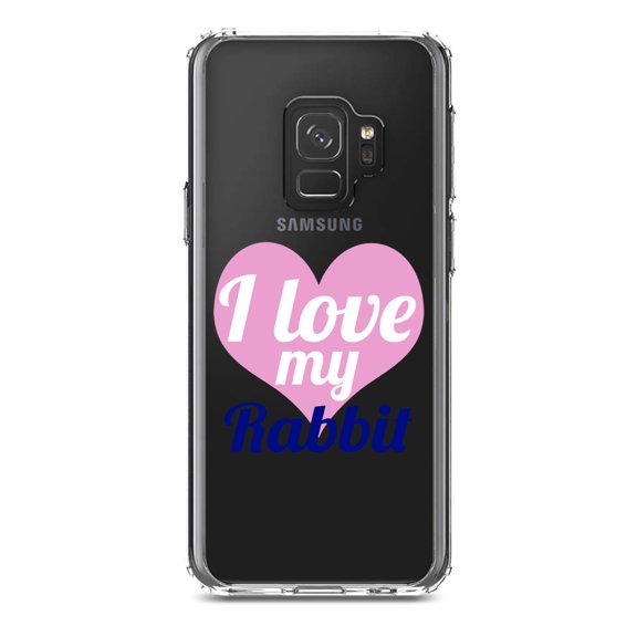 DistinctInk Clear Shockproof Hybrid Case for Samsung Galaxy S9 (5.8" Screen) - TPU Bumper Acrylic Back Tempered Glass Screen Protector - I Love My Rabbit