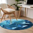 thumbnail image 5 of Blue Butterfly Round Living Room Rugs 4 ft, Blue Water Background Ripple Leaves Bug Washable Area Rug with Non-Slip Sturdy Edge Binding Round Carpet for Entryway Kitchen Bedroom Bathroom, 5 of 9