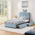 thumbnail image 4 of Twin Size Upholstered Bed with Oversized Rabbit Ear Headboard, LED Light & 4 Storage Drawers, Boucle Fabric (79.5''X40.75''X41''), 4 of 20