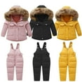 thumbnail image 2 of XBASW Toddler Baby Boys Girls Overalls Outfit Kids Winter down Snowsuit Hooded Coat + Ski Bib Pants Windproof Warm 2PCS Set 1-5T, 2 of 9
