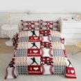 thumbnail image 3 of Feelyou Cartoon Baseball Print Bedding Comforter Set, Sports Player Twin Comforter Sets, Red Stripes Patchwork Reversible Bedding Set, Ultra Soft Bedroom Decor, 2pcs, 3 of 9