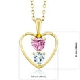 thumbnail image 2 of 18K Yellow Gold Plated Silver Pink Moissanite Sky Blue Aquamarine and Yellow Sapphire Pendant Necklace for Women (0.76 Cttw, Gemstone Birthstone, Heart 5MM and 4MM, with 18 inch Silver Chain), 2 of 3