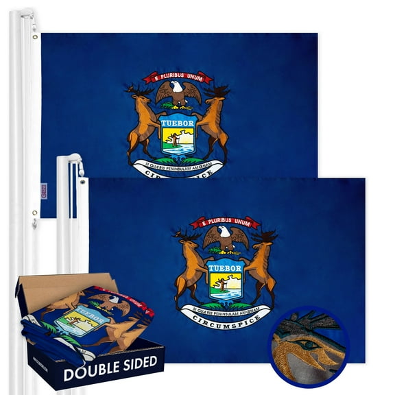 Michigan MI State Flag 3x5FT 2-Pack Double-sided Embroidered Polyester By G128