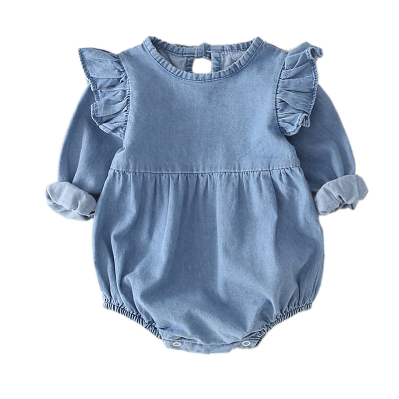 denim baby girl romper