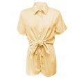 thumbnail image 2 of Fengqque Womens 2 Piece Outfits Striped Short Sleeve Button Down Collared Shirt Matching Drawstring Shorts Sets Yellow XL(XL), 2 of 7