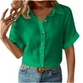 thumbnail image 4 of Mittory Linen Cotton Womens V Neck Collared Short Sleeve Shirts Button Down Blouse Tops, 4 of 8