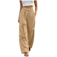 thumbnail image 2 of Women's Sweatpants Long Pants Baeitkot Women's Fashion Solid Color Loose Elastic Waist Drawstring Ankle-Tied Multi-Pocket Strap Sweatpants Long Pants Khaki M, 2 of 9