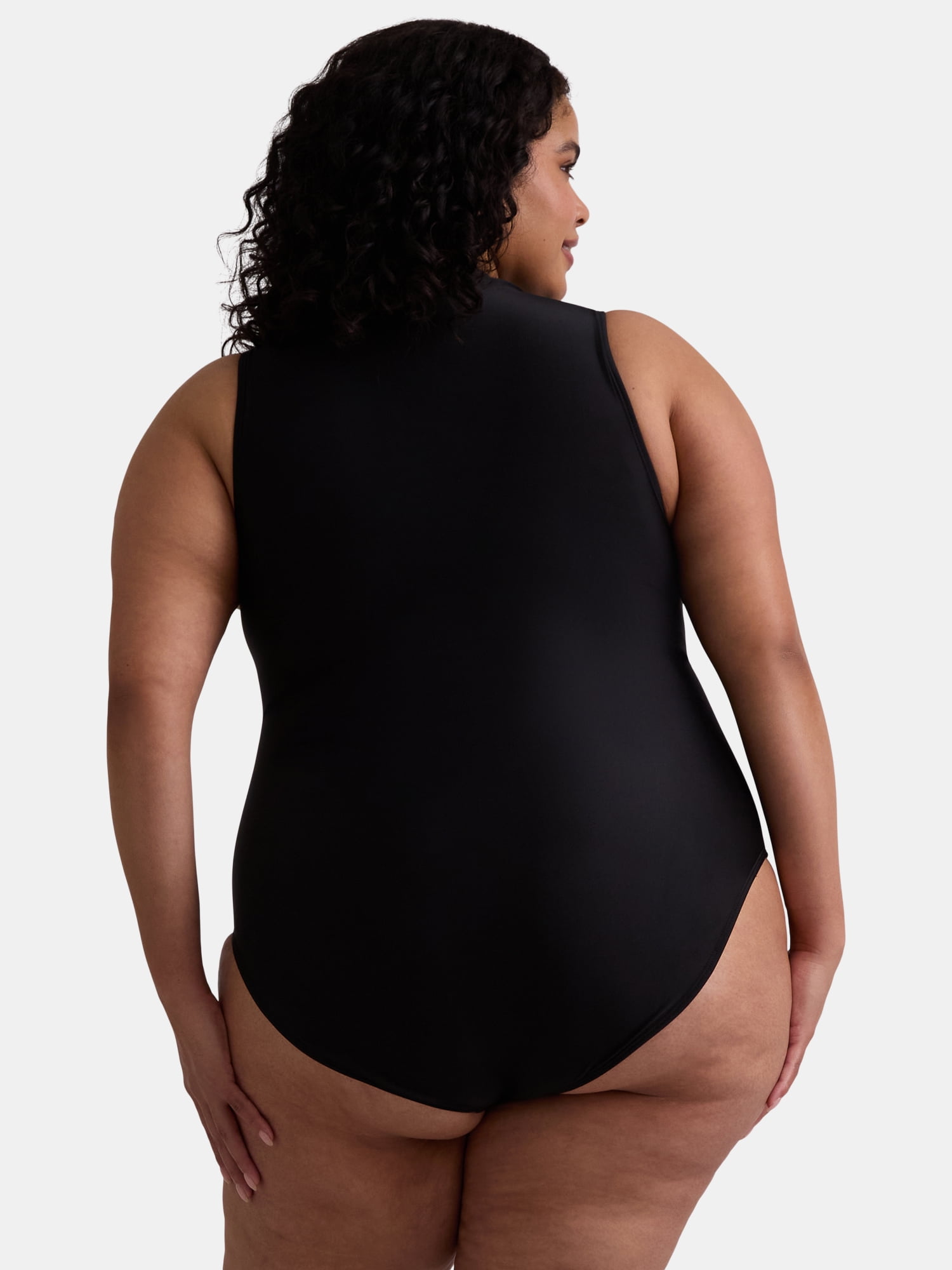 Reebok Women's Swim High Neck Zip Up One Piece Swimsuit UPF 50+, Sizes XS-XXL