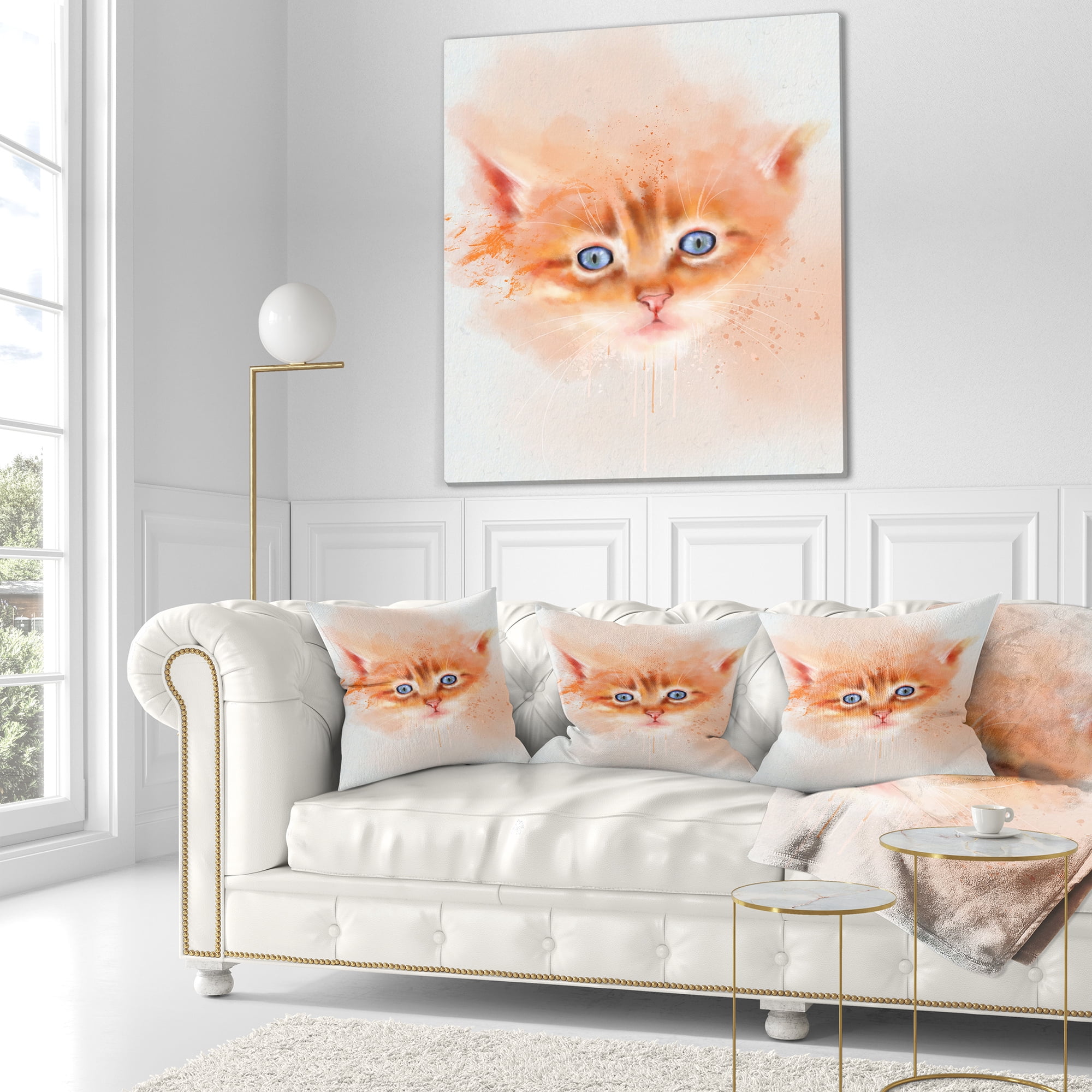 Designart Cute Brown Cat Watercolor - Animal Throw Pillow - 18x18