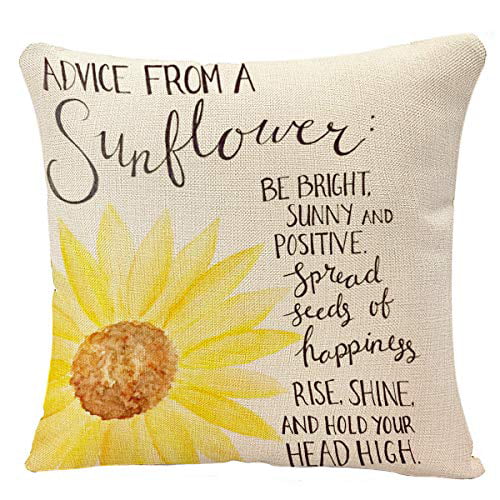 HGOD DESIGNS Cushion Cover Advice From A Sunflower Quotes Print,Throw Pillow Case Home Decorative for Men/Women Living Room Bedroom Sofa Chair 18X18 Inch Pillowcase 45X45cm