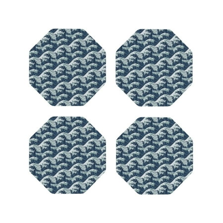 

Vsdgher A Japanese Great Wave Leather Coasters for Drinks Durable Drink Coasters 4 Set for Tabletop Protection Luxurious Home Décor and Housewarming Gift-Octagon