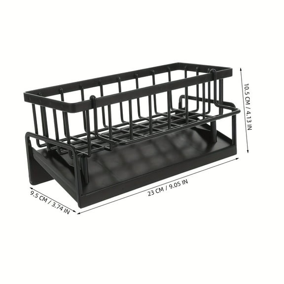 Sponge Holder for Kitchen Sink, Sink Drain Rack Sponge Storage, Sink Organizer Sponge Holder, Kitchen Counter Organizer with Drip Tray, for Kitchen, Bathroom (black)