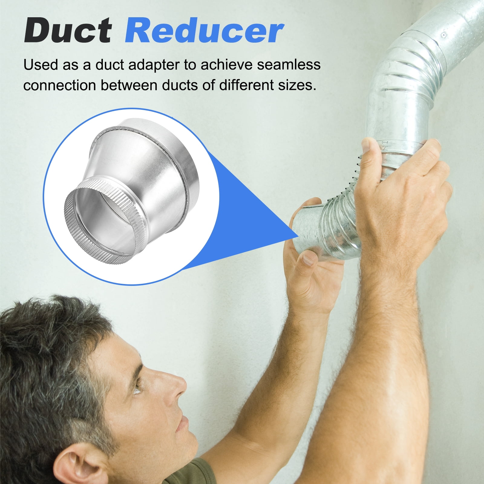 Uxcell 2 Pcs Eccentric Duct Reducer (8" to 6" ) - Galvanized Steel Crimped End Ducting Connector Increaser Round Air Duct Adapter Pipe Vent Inline Fitting for HVAC Ventilation, Silver