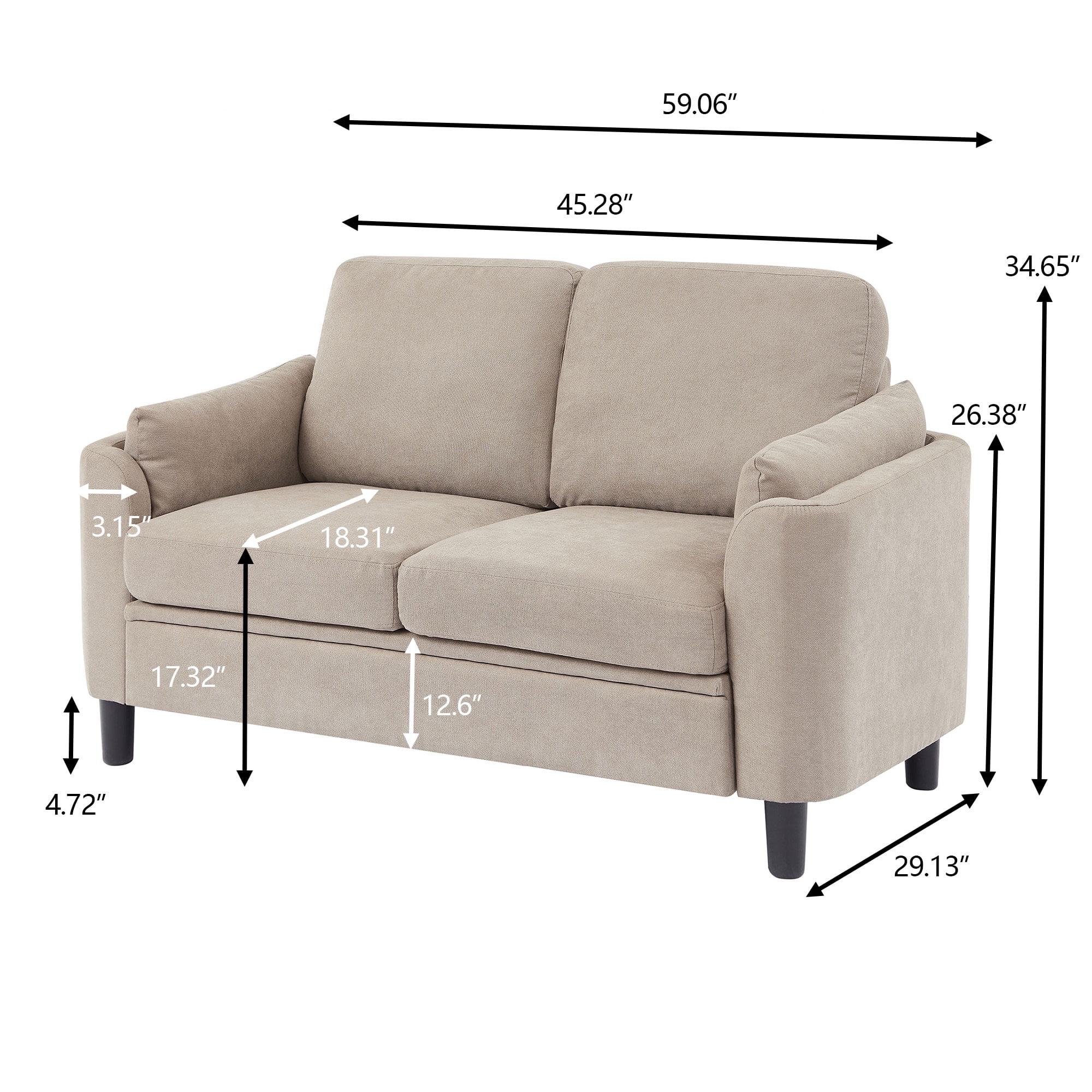 Soscana Small Sofa Couch Loveseat, 2 Seater Sofa for Living Room Apartment Bedroom Studio Office Small Space,Beige