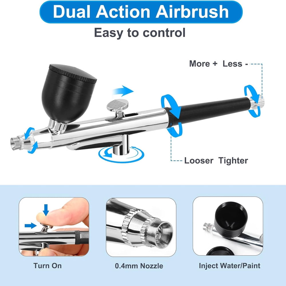 Portable Cordless Airbrush Kit with Mini Air Compressor Rechargeable Spray Gun for Nail Art Makeup Tattoo Cake Decorating Painting Hobby Crafts Dual Action Air Brush Set USB Charging Cleaning Tool