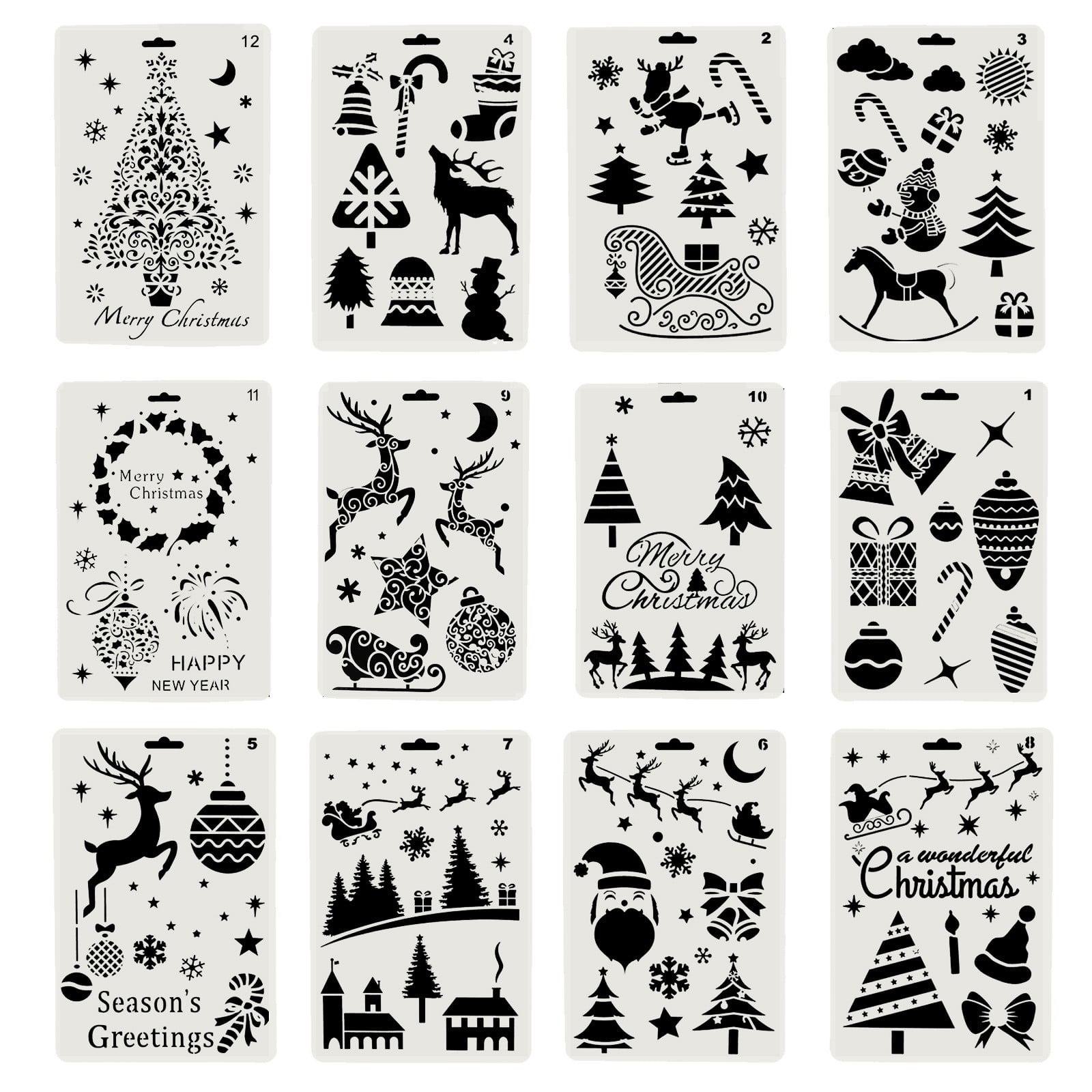 22 Pieces Christmas Stencils Templates Reusable Craft Christmas Letters Art Drawing Painting Templates for Window Glass Door Car Body 