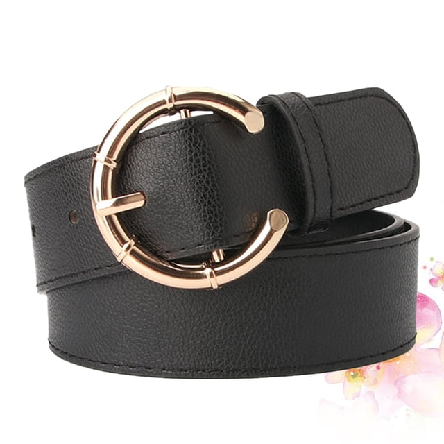 unbranded 1Ud Cinturón De PU Negro Con Pin Redonda Para Accesorio Femenino