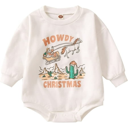 

QWZNDZGR Baby Girls Boys Christmas Romper Letter Christmas Tree Cactus Print Round Neck Long Sleeve Jumpsuits Autumn Winter Bodysuits