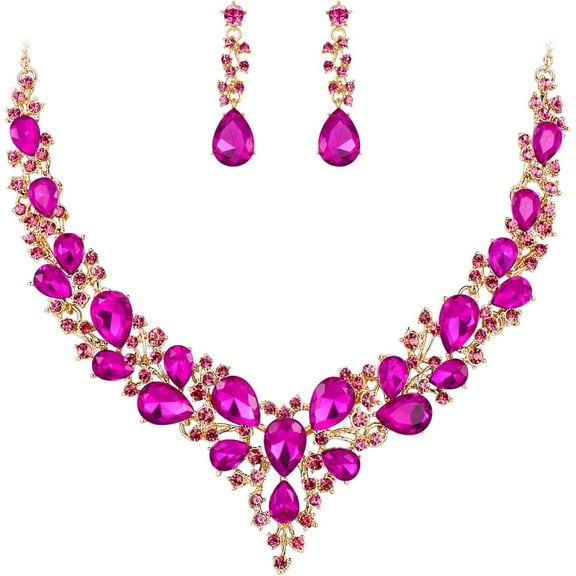 Women'S Wedding Bridal Austrian Crystal Teardrop Cluster Statement Necklace Dangle Earrings Jewelry Set[Z217]