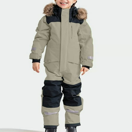 My Orders Kids Girls Boys One Piece Snowsuits Overalls Warm Ski Suits Hooded Jackets Coats Jumpsuits Winter Outdoor Windproof Snowboarding Ski Wear Outfits Cyber and Monday Deals 2024 Beige 6 Years