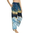 thumbnail image 2 of Disketp Blue Marble Print Women'S Comfy Pajama Pants Casual Drawstring Palazzo Lounge Wide Leg Pants, 2 of 9