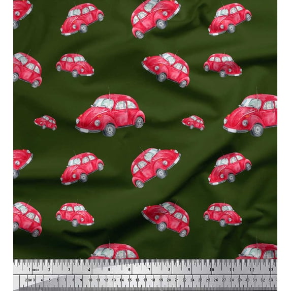 Soimoi Green Cotton Cambric Fabric Car Transport Print Fabric by the Yard 56 Inch Wide