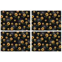 Vintage Sunflower Placemats Set of 4, Machine Washable Heat Resistant Linen Table Mats with Boho Floral Pattern Featuring Rustic Butterflies, Bees, and Yellow Blooms