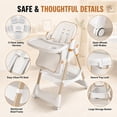 thumbnail image 3 of Baby High Chair for Babies and Toddlers, Foldable Feeding Chair with Wheels, Adjustable Seat Height, Backrest, Footrest, Removable Tray, PU Cushion, 5-Point Harness, White, 3 of 7