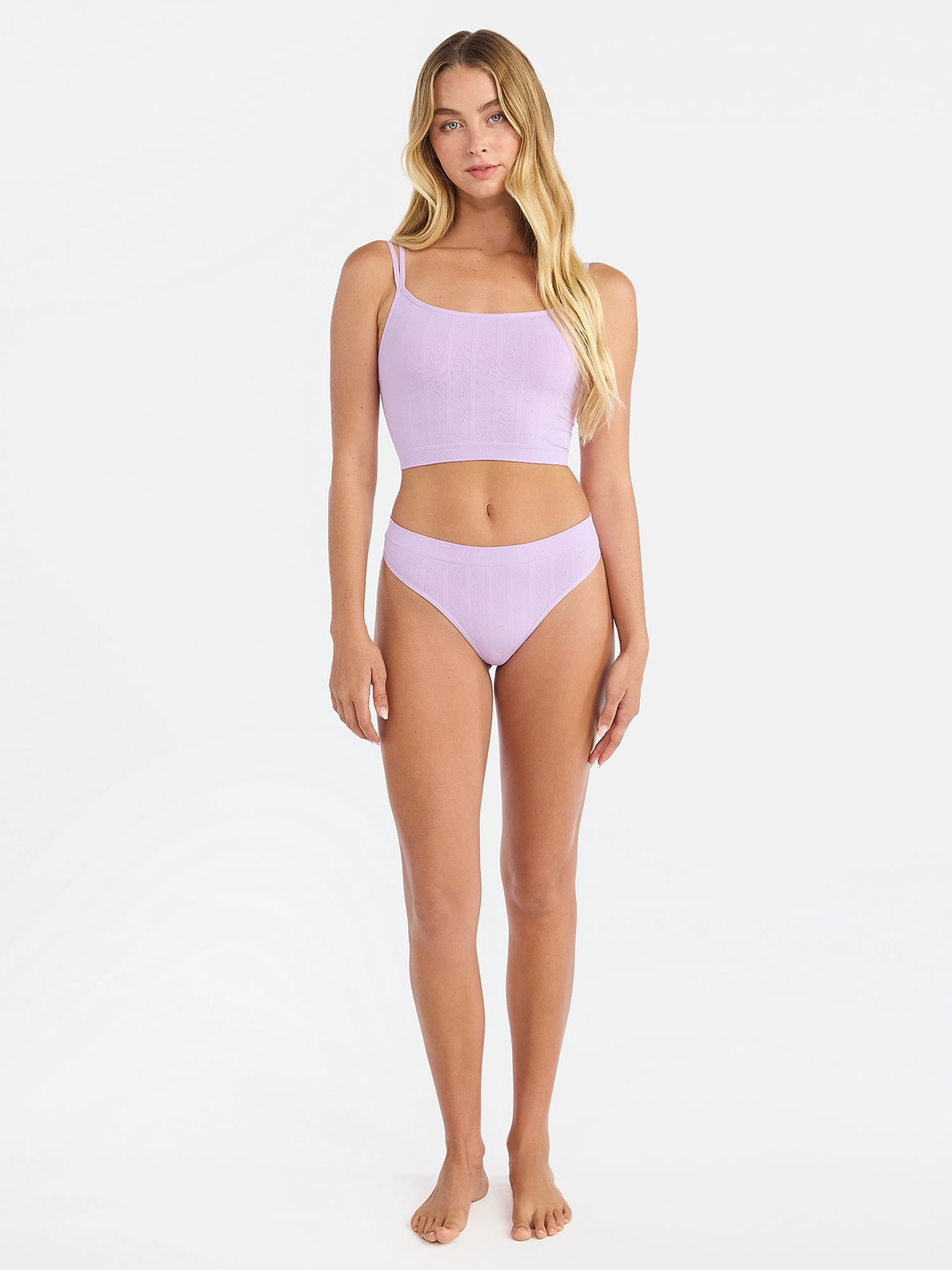 No Boundaries Seamless Cami Bra and Thong Panties Set, 2 Piece, Women's XS-XXXL