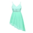 thumbnail image 2 of Kaerm Girls Lyrical Dress Spaghetti Straps V-Neck Sequined Irregular Hem Latin Dance Costume Light Green 7-8, 2 of 7