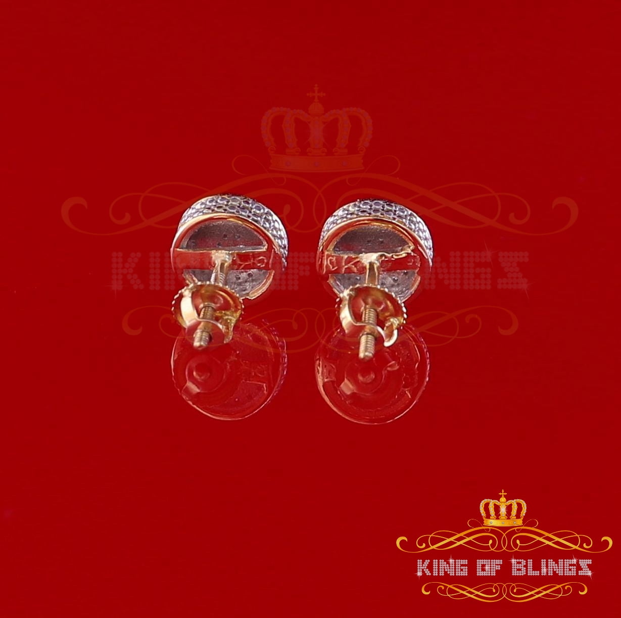 King of Bling's 10K Real Yellow Gold Real Diamond 0.15CT Men's/Women's Round Stud Micro Earring
