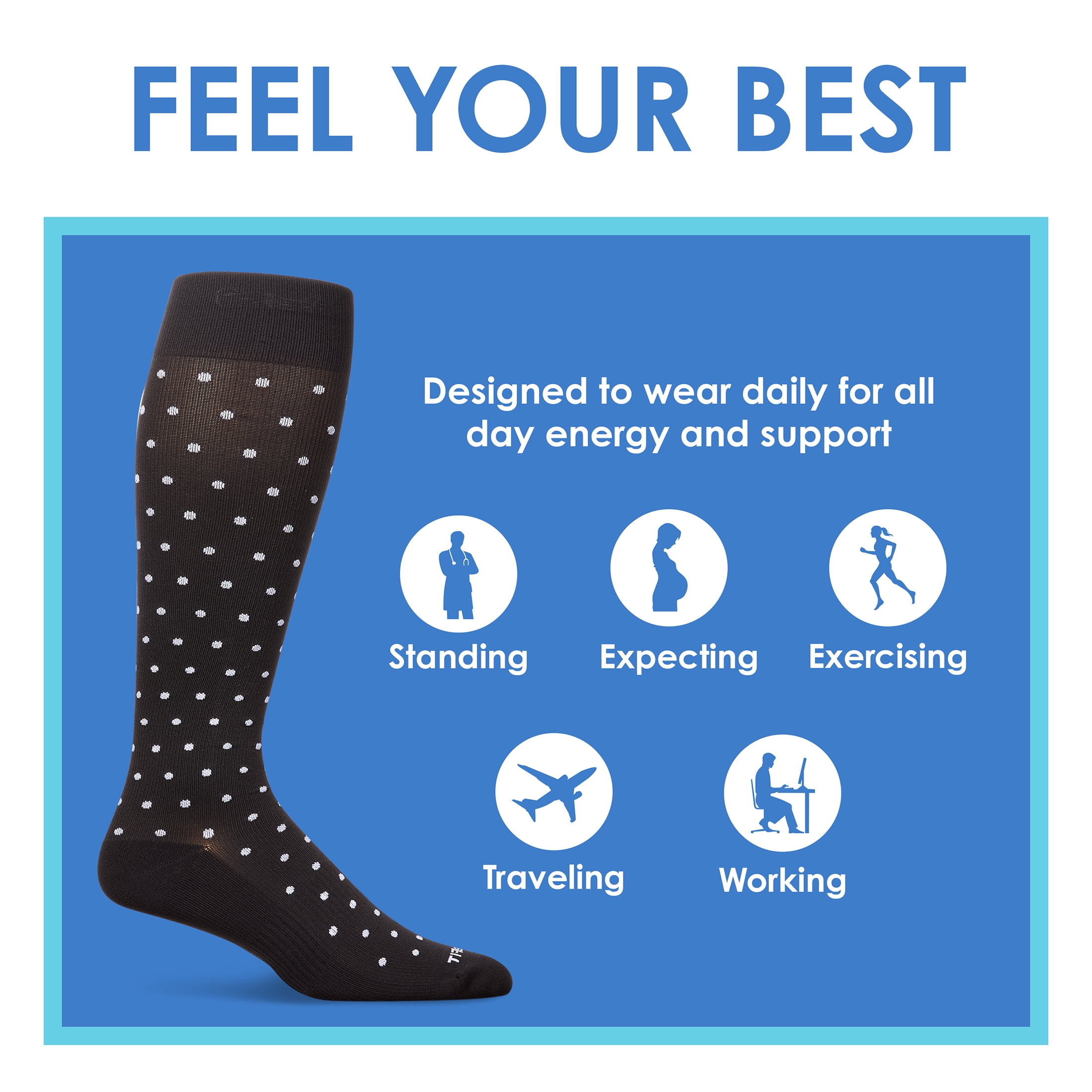 Care Fit Solutions 2 Pair Pack Polka Dot Striped Cotton Blend Graduated Compression Socks.