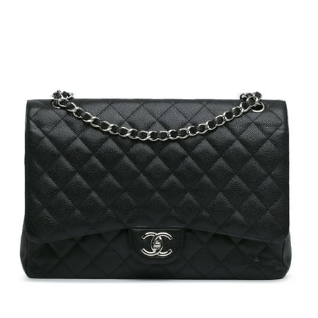 Pre-Owned Authenticated Chanel Maxi Classic Caviar Double Flap Leather Black Shoulder Bag Unisex (Good)