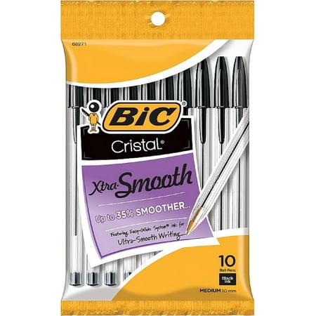 BIC Cristal Xtra Smooth Ball Pen, Medium Point (1.0mm), Black, 10 (Best Ball Pen Brands)