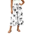 thumbnail image 2 of Atogsazn Womens Summer Floral Print Capris Casual Wide Leg Elastic Waist Cropped Pants Drawstring with Pocket Beach Beige M Fashion, 2 of 7