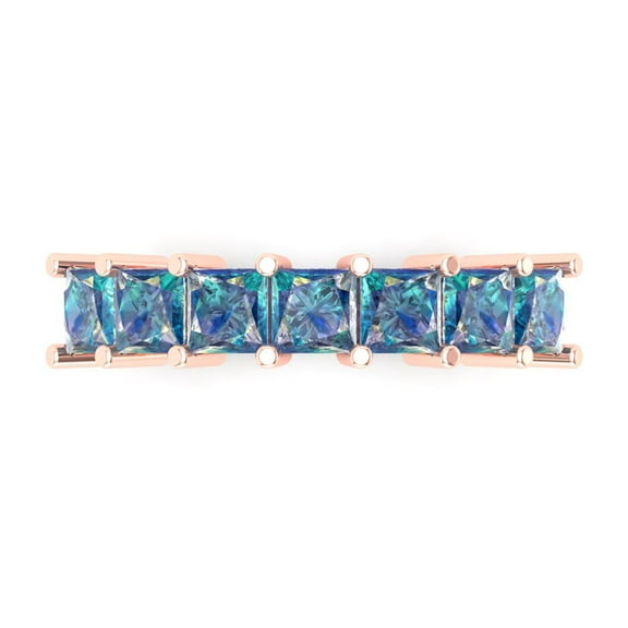 1.75 ctw Wedding Band for Women - 18K Rose Gold Blue Moissanite Stackable Eternity Ring