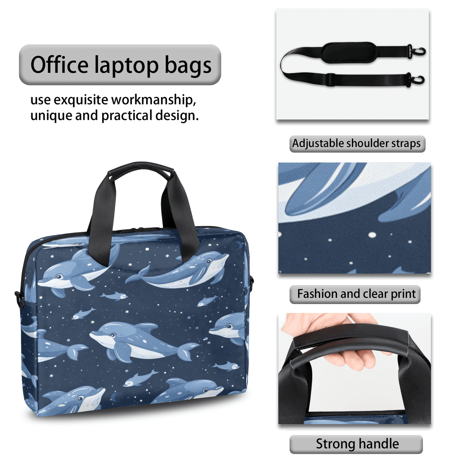 Herdesigns Dolphin Laptop Bag for Women Men, Computer Case Briefcase Messenger Bags, 15-15.6 inch Laptop Sleeve Shoulder Bag