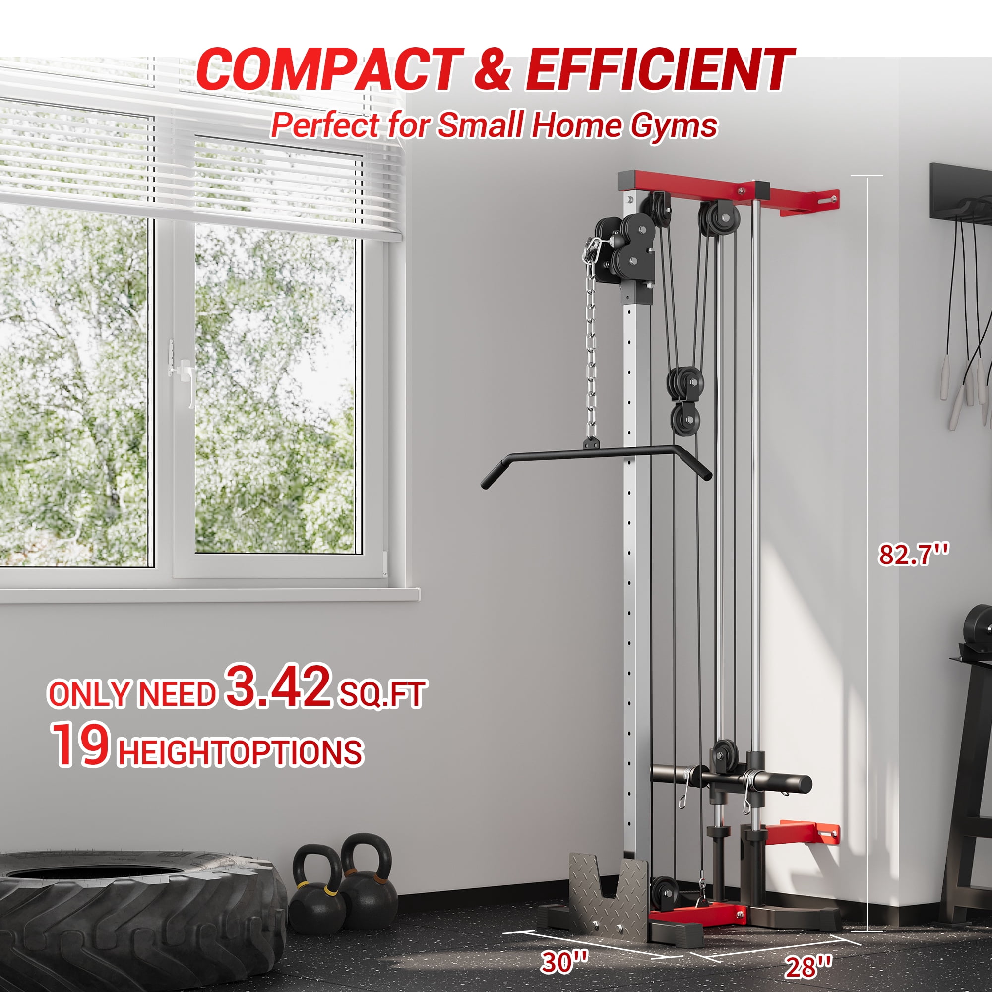 Wall-Mounted Cable Station – Dual Pulley Crossover Machine with Tricep Rope, T-Bar, Lat Pulldown Bar & Foot Board for Home Gym Strength Training
